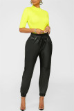 Red Fashion Casual Solid Basic Regular High Waist Trousers