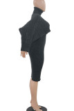 Dark Gray Casual Solid Patchwork Turtleneck Long Sleeve Two Pieces