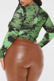 Green Sexy Print Patchwork O Neck Regular Bodysuits