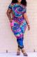 Rose Red Fashion Casual Tie Dye Printing O Neck Short Sleeve Two Pieces