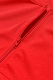 Red Fashion Sexy Patchwork Hot Drilling Backless Oblique Collar Regular Jumpsuits