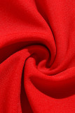 Red Fashion Sexy Patchwork Hot Drilling Backless Oblique Collar Regular Jumpsuits