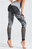 Grey Casual Sportswear Patchwork Hollowed Out High Waist Skinny Trousers