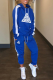 Blue Casual Print Draw String Hooded Collar Long Sleeve Two Pieces