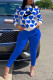 Blue Fashion Casual Print Patchwork O Neck Long Sleeve Two Pieces