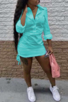 Cyan Fashion Sexy Regular Sleeve Long Sleeve Turndown Collar Shirt Dress Mini Solid Dresses