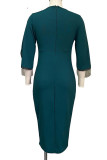 Green Elegant Solid Tassel Split Joint Asymmetrical O Neck Dresses