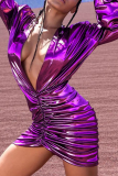 Purple Sexy Solid Patchwork V Neck Pencil Skirt Dresses