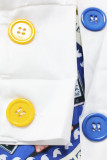 White Casual Street Print Patchwork Buckle Asymmetrical Turndown Collar Shirt Dress Dresses