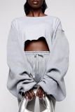 Grey Sexy Solid Patchwork O Neck Long Sleeve Two Pieces