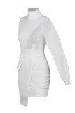 White Fashion Celebrities Solid Patchwork O Neck A Line Dresses