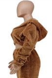 Camel Fashion Casual Solid Basic Hooded Collar Outerwear