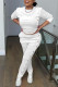 White Fashion Casual Solid Patchwork O Neck Long Sleeve Two Pieces