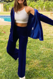 Blue Casual Solid Patchwork Turndown Collar Long Sleeve Two Pieces