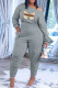 Grey Fashion Casual Butterfly Print Fold Oblique Collar Long Sleeve Two Pieces