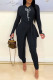 Black Fashion Casual Print Hollowed Out O Neck Long Sleeve Two Pieces