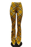 Yellow Casual Plaid Print Patchwork Straight High Waist Straight Full Print Bottoms