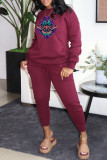 Ink Green Fashion Casual Print Basic O Neck Long Sleeve Two Pieces