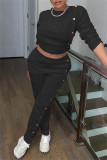 Pink Fashion Casual Solid Patchwork O Neck Long Sleeve Two Pieces