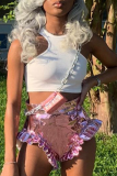 Pink Sexy Solid Flounce Skinny Mid Waist Type A Solid Color Bottoms