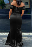 Green Fashion Sexy Solid Backless Slit Off the Shoulder Long Dress