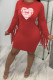 Red Casual Print Tassel Patchwork O Neck One Step Skirt Dresses