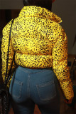 Yellow Fashion Casual Print Cardigan Mandarin Collar Outerwear