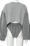 Grey Sexy Solid Patchwork O Neck Long Sleeve Two Pieces