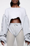 Grey Sexy Solid Patchwork O Neck Long Sleeve Two Pieces