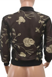 Black Sexy Casual Embroidery See-through Zipper Collar Outerwear