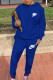 Blue Fashion Casual Letter Embroidery Basic Hooded Collar Long Sleeve Two Pieces