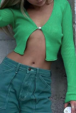 Green Sexy Solid Patchwork V Neck Tops
