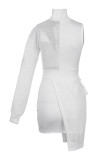 White Fashion Celebrities Solid Patchwork O Neck A Line Dresses