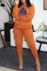 Orange Fashion Casual Print Basic O Neck Long Sleeve Two Pieces