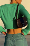 Green Sexy Solid Patchwork V Neck Tops