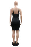 White Fashion Sexy Patchwork Sequins Feathers Backless V Neck Sling Dress