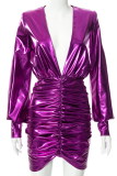 Purple Sexy Solid Patchwork V Neck Pencil Skirt Dresses