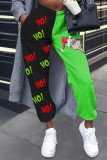 Black Green Casual Street Print Patchwork Straight High Waist Straight Positioning Print Bottoms
