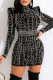 Black Fashion Sexy Patchwork Hot Drilling Tassel Turtleneck Long Sleeve Dresses