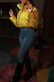 Yellow Fashion Casual Print Cardigan Mandarin Collar Outerwear