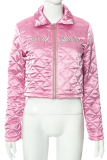 Pink Casual Print Patchwork Turndown Collar Outerwear