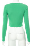 Green Sexy Solid Patchwork V Neck Tops