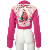 Rose Red Sexy Print Patchwork Turndown Collar Outerwear