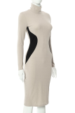 Grey Sexy Solid Patchwork Turtleneck Pencil Skirt Dresses