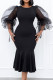 Black Fashion Casual Solid Split Joint O Neck Pencil Skirt Dresses