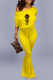 Yellow Fashion Casual Print Basic O Neck Regular Jumpsuits