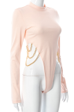 Pink Sexy Solid Chains O Neck Skinny Bodysuits