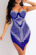 Blue Sexy Patchwork Hot Drilling Backless Spaghetti Strap Irregular Dress (With Panties)