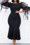 Red Fashion Casual Solid Split Joint O Neck Pencil Skirt Dresses