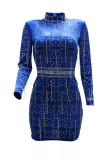 Red Fashion Sexy Patchwork Hot Drilling Tassel Turtleneck Long Sleeve Dresses